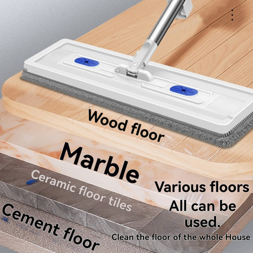 Flat Floor Mop with Microfiber Pads and Adjustable Handle